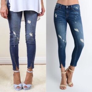 RanCan Dark Blue Distressed Ankle Jeans